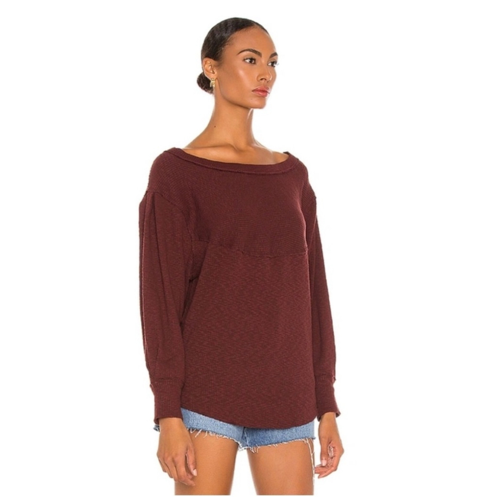 FREE PEOPLE We The Free OG Slouchy Oversize Thermal Long Sleeve Pullover Blue - Picture 3 of 15